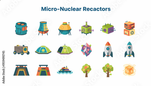 Micro Nuclear Reactors Icons Set