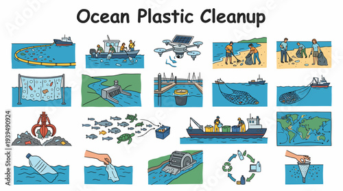Ocean Plastic Cleanup Methods - Environmental Protection Collage