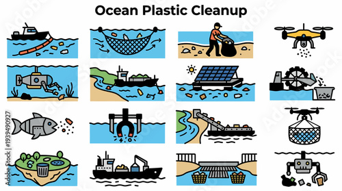 Ocean Plastic Cleanup Methods - Infographic Icons