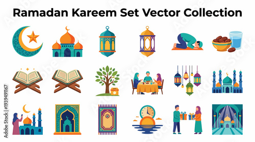 Ramadan Kareem Vector Collection: Islam, Mosque, Prayer, Lanterns