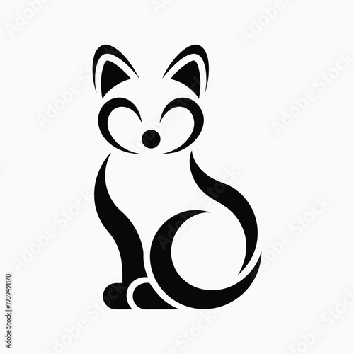 Cute Cat Sitting Illustration in Simple Black Line