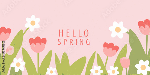 A cheerful spring greeting with colorful flowers and foliage
