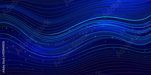 Abstract flowing lines and dots in shades of vibrant blue