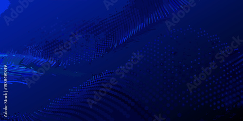 Abstract blue digital wave with particle effects and flowing lines