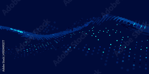 Abstract digital wave with glowing dots against a dark blue background