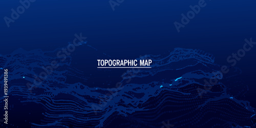 Abstract topographic map with blue gradients and wave like contours