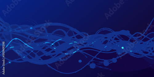 Abstract blue lines and shapes against a dark gradient background