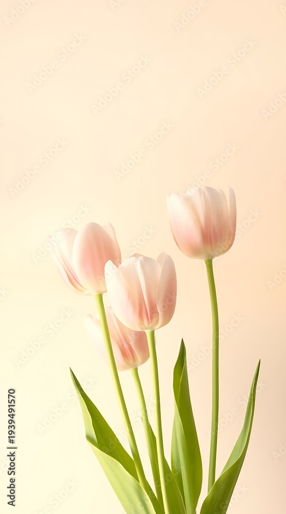 Obraz premium Minimal Pink Tulip Flowers on Soft Beige Background with Copy Space – Elegant Spring Floral Design