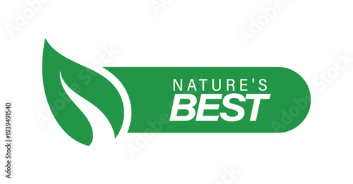 Environmental eco friendly product emblem with leaf graphic for sustainable business marketing and green branding