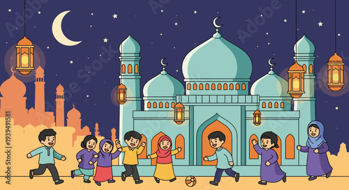 PrintCelebrate Eid Mubarak with this touching vector of  Muslim on Eid Day. A perfect symbol of love, faith, and unity. Ideal for Eid celebrations, family bonds, and Islamic holiday