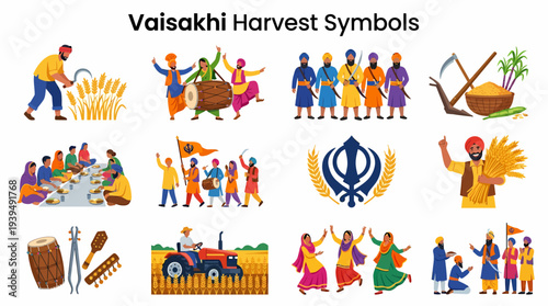 Vaisakhi Harvest Symbols: Sikh Festival Culture Illustration