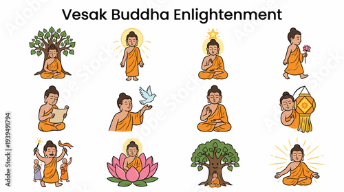 Vesak Buddha Enlightenment Collection: Icons of Buddhist Life and Teachings