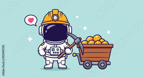 Cute Astronaut Miner with Gold Cart.