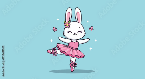 Cute cartoon bunny ballerina dancing gracefully.