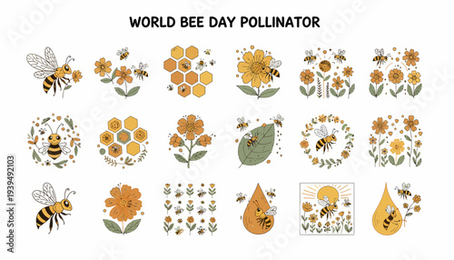 World Bee Day Pollinator Collection: Bees, Flowers, Honeycomb