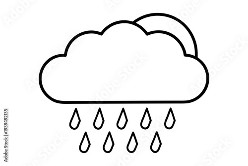 A minimalistic outline icon of a cloud with a partial sun peeking from behind, and simple outlined raindrops falling below, indicating showery weather.