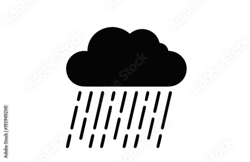 A prominent solid black cloud icon from which several elongated, distinct diagonal lines descend, indicating a moderate to heavy rainfall event.
