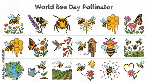 World Bee Day Pollinator Illustrations