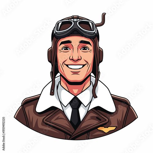 Smiling Male Pilot Cartoon Character Portrait.