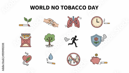 World No Tobacco Day Icons - Quit Smoking Health Awareness