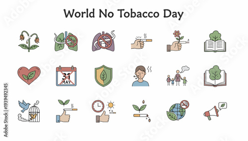 World No Tobacco Day Icons: Health, Quit Smoking, Awareness