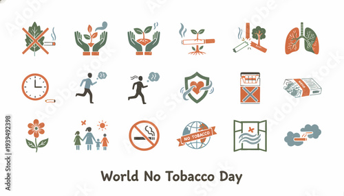 World No Tobacco Day Icons: Health, Stop Smoking, Healthy Lifestyle