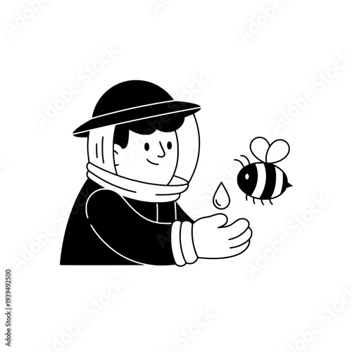 Minimalist beekeeper illustration for organic design or hand drawn beekeeper graphic element for nature theme