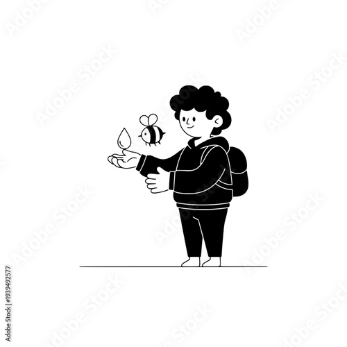 Minimalist beekeeper illustration or Clean beekeeping outline design