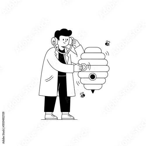 Minimalist Beekeeper Illustration or Simple Beekeeping Vector Graphic