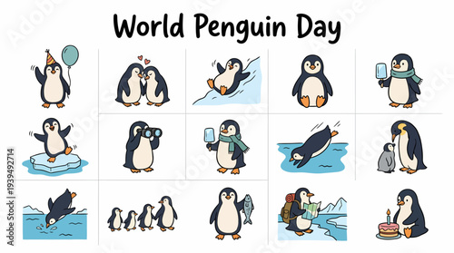 World Penguin Day Cute Cartoon Penguins Collection