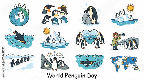 World Penguin Day Cute Cartoon Illustration Collection
