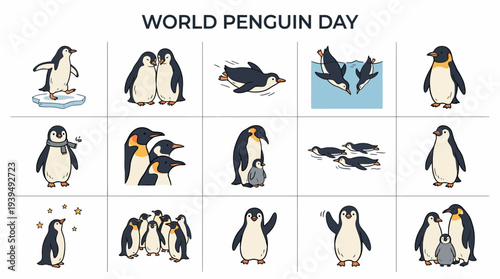 World Penguin Day Cute Cartoon Penguin Collection