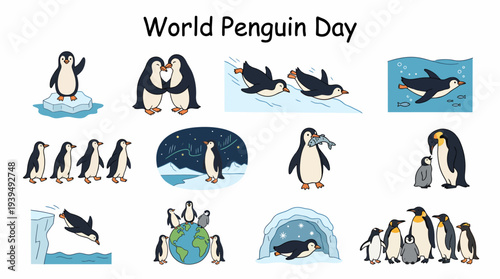 World Penguin Day Cute Penguin Illustrations Collection