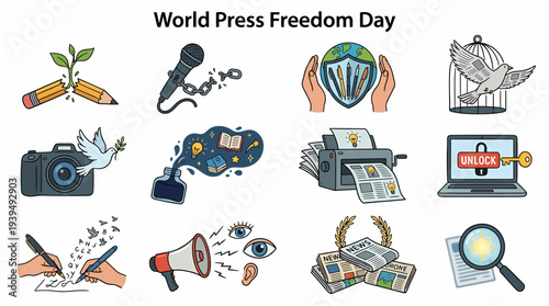 World Press Freedom Day Icons: Journalism, Censorship, Freedom & News