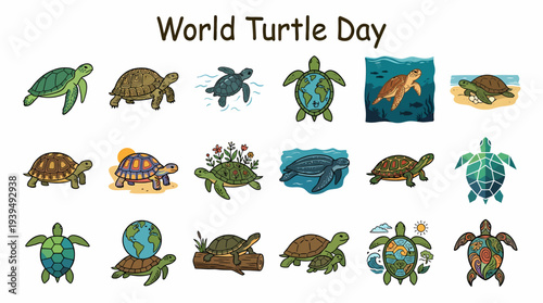 World Turtle Day Celebration Cartoon Illustration Collection