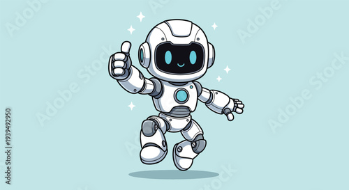 Cute Robot Character Giving Thumbs Up Gesture.