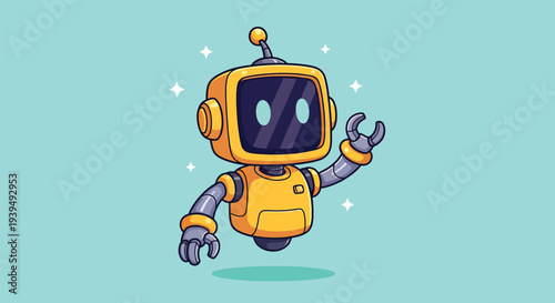 Cute Robot Character Waving Hello Vector Illustration.