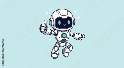 Cute Robot Character Giving Thumbs Up Illustration.