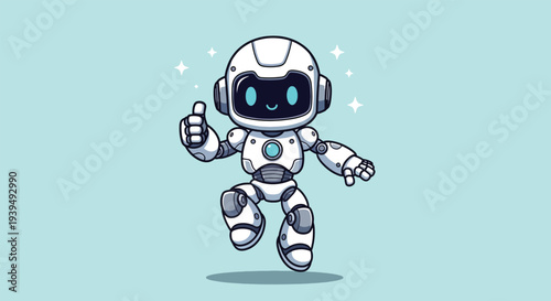 Cute Robot Giving Thumbs Up Cartoon.