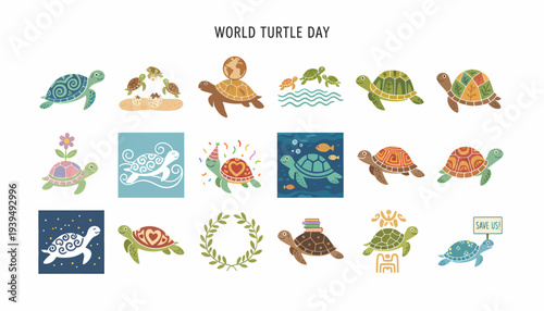World Turtle Day Collection - Cute Turtle Illustrations