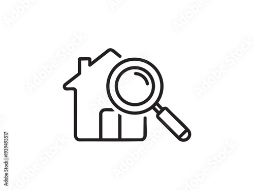 Home inspection and magnifying glass icon, real estate investigation, property search