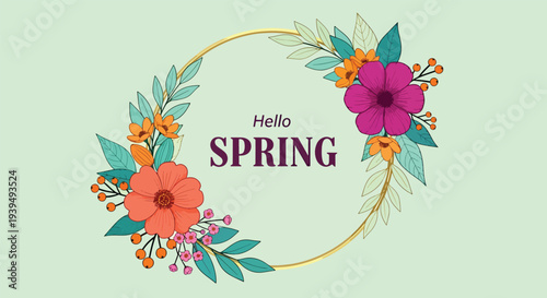 Hello Spring Floral Wreath Design.