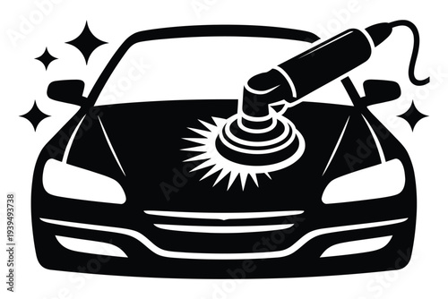 Car polishing vector icon, automobile cleaning with car polishing machine, auto wash service, detailing and waxing for vehicle