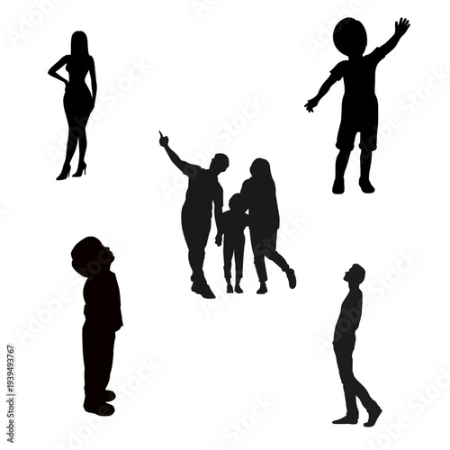 Family and Children Silhouette Collection Isolated on White Background