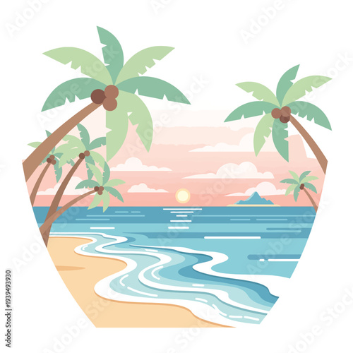 Tropical Beach Scene with Palm Trees.