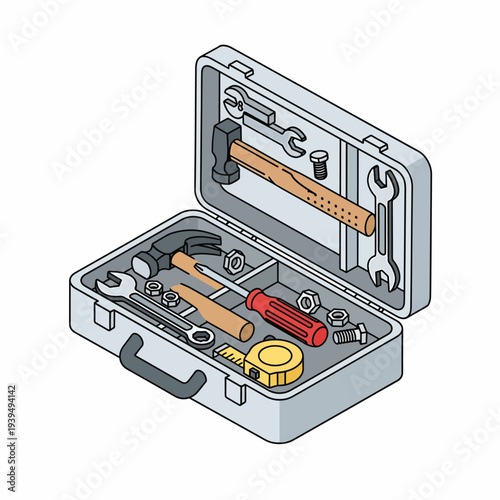 Toolbox with Various Tools Inside Open.