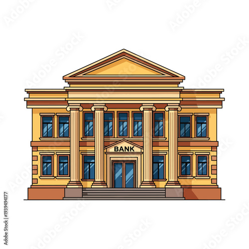 Classic Bank Building Architecture Illustration.