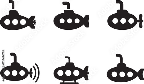Submarine underwater vessel collection for nautical navigation, marine transport concept