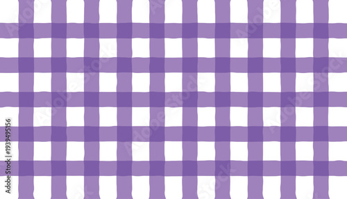 A vibrant repeating pattern of purple and white checkered squares fills the frame
