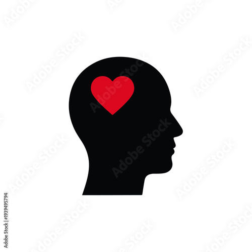 Love in Mind Heart Inside Black Silhouette Head